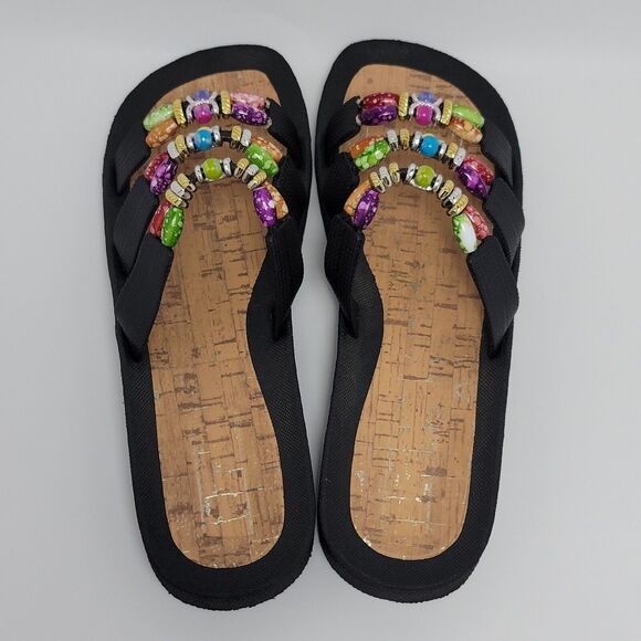Grandco Women's Multicolor Bead Classic Cork Rubber Slides Sandals Size 9 - Picture 3 of 14